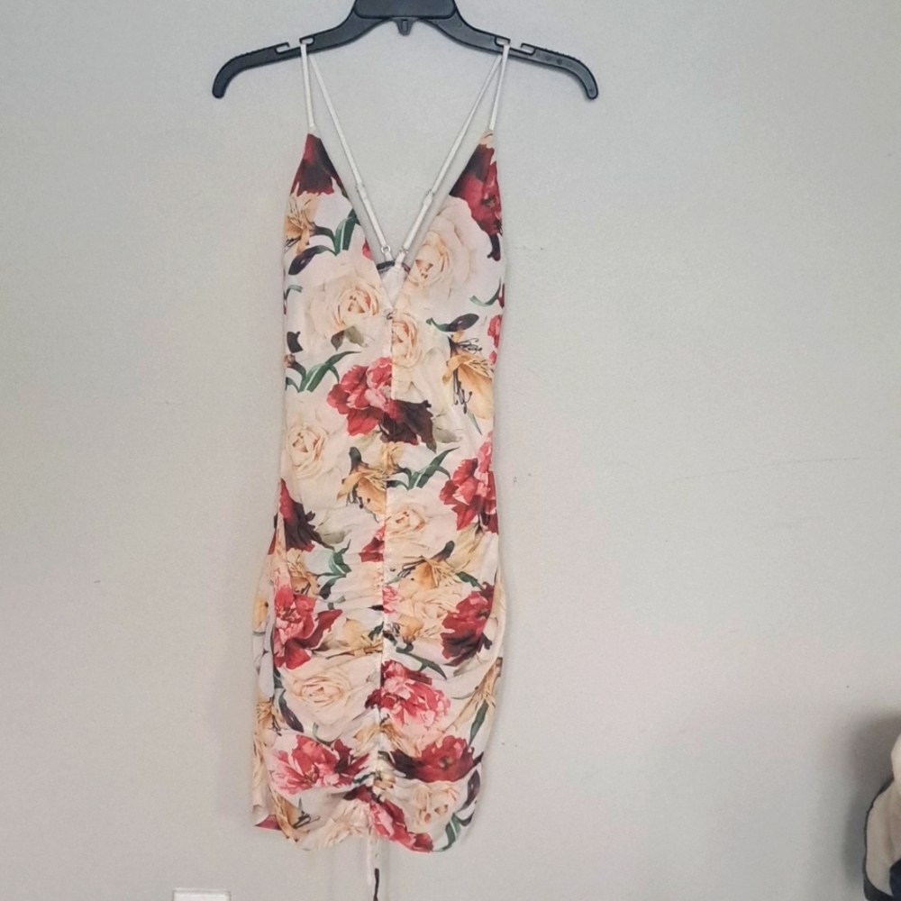 White Spaghetti Adjustable Strap  Summer Pink Floral  Dress Large by Trac